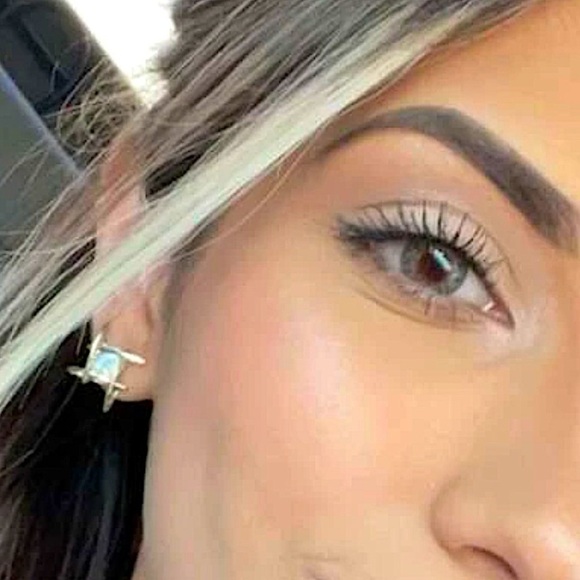 Silver Caged Zircon 3D Stud Geometric Earrings - Picture 7 of 8